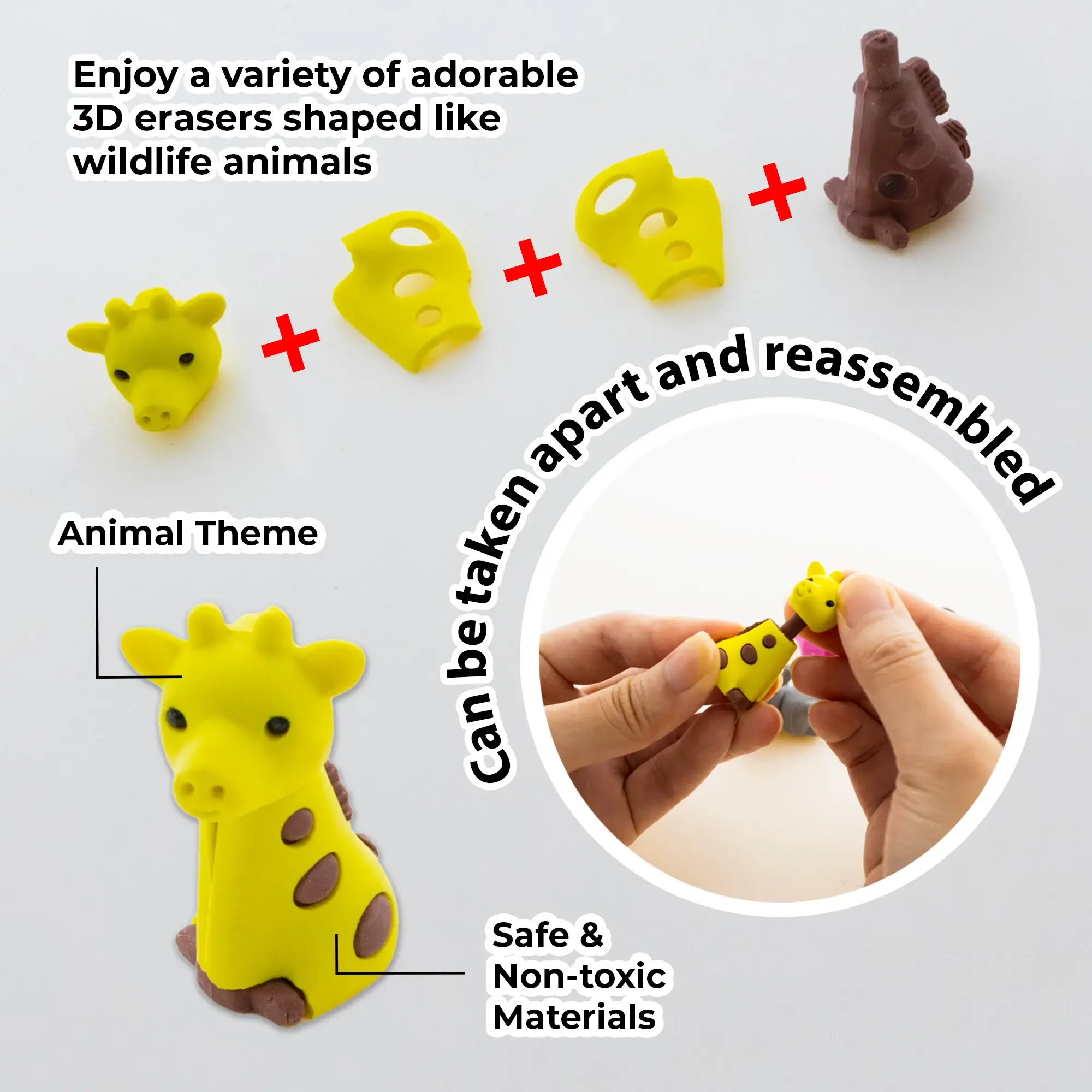 Luna Office Supply -  Everyday Essential – wholesale Eraser – Child – Wildlife Adventures 3D Eraser Sets1