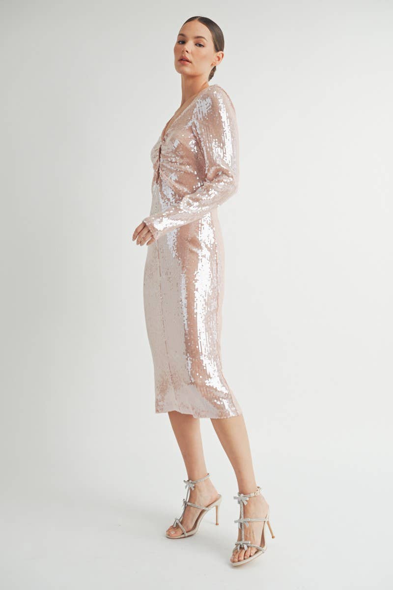 Rose Robe Midi Moulante à Paillettes en vente sur Faire11