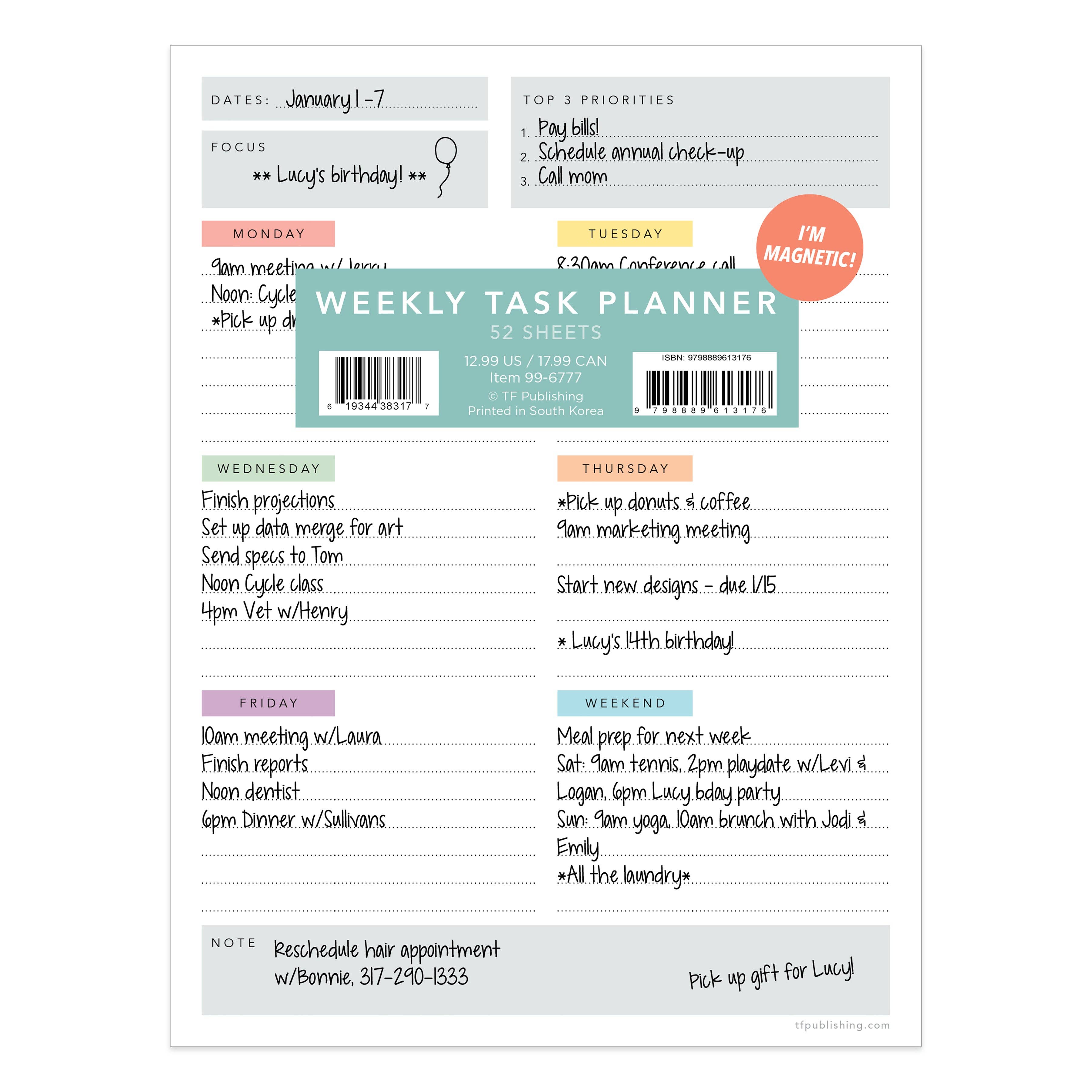 TF Publishing - Paper Goods - Venta al por mayor Calendario - Bloc de tareas codificado por colores Simply Weekly2