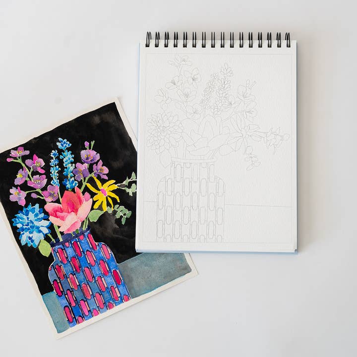 Kreative Haven - Wholesale Sketchbook/Sketchpad - Floral Watercoloring Book - Outlines with Video Tutorials