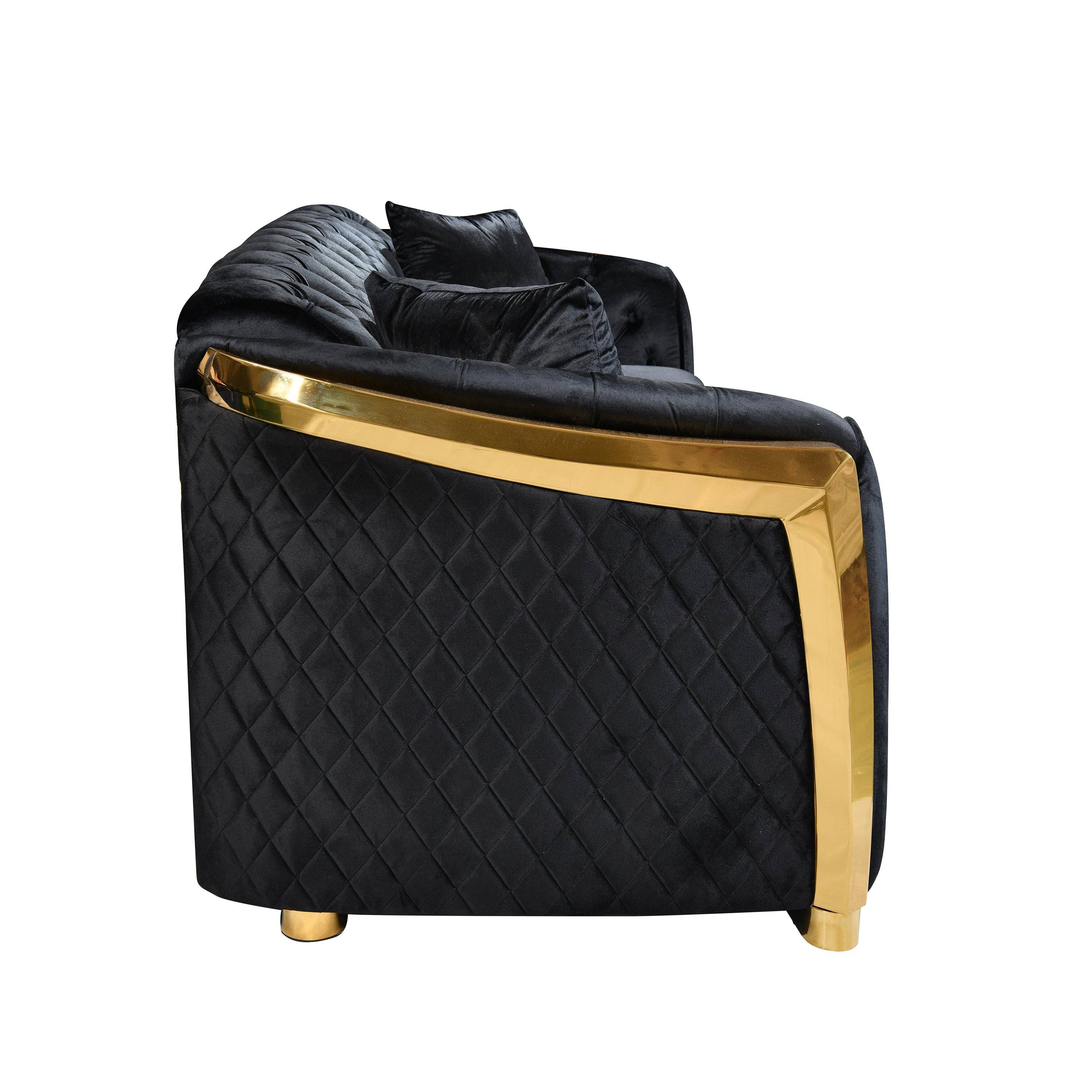 39F Inc. - Wholesale Sofa - Black Velvet Chesterfield Sofa – 84" Tufted 3-Seat4