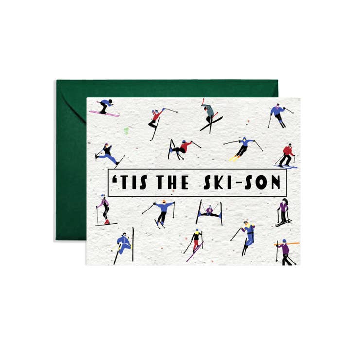 Artsy Em - Wholesale Season's Greetings Card - Skiing Adventure Wildflower Seed Paper Greeting Card