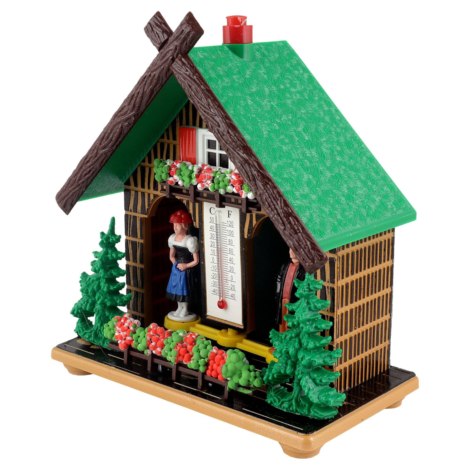 Tribal Trade GmbH - Wholesale Decorative Figurine - Wetterhaus thermometer Schwarzwald 01 green roof without deer1