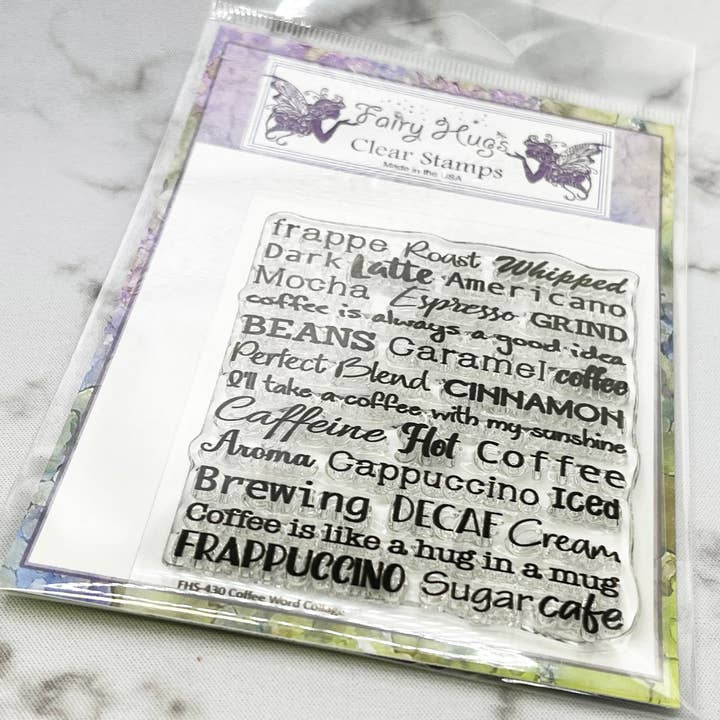 Fairy Hugs Stamps - Coffee Word Collage for wholesale by Fairy Hugs