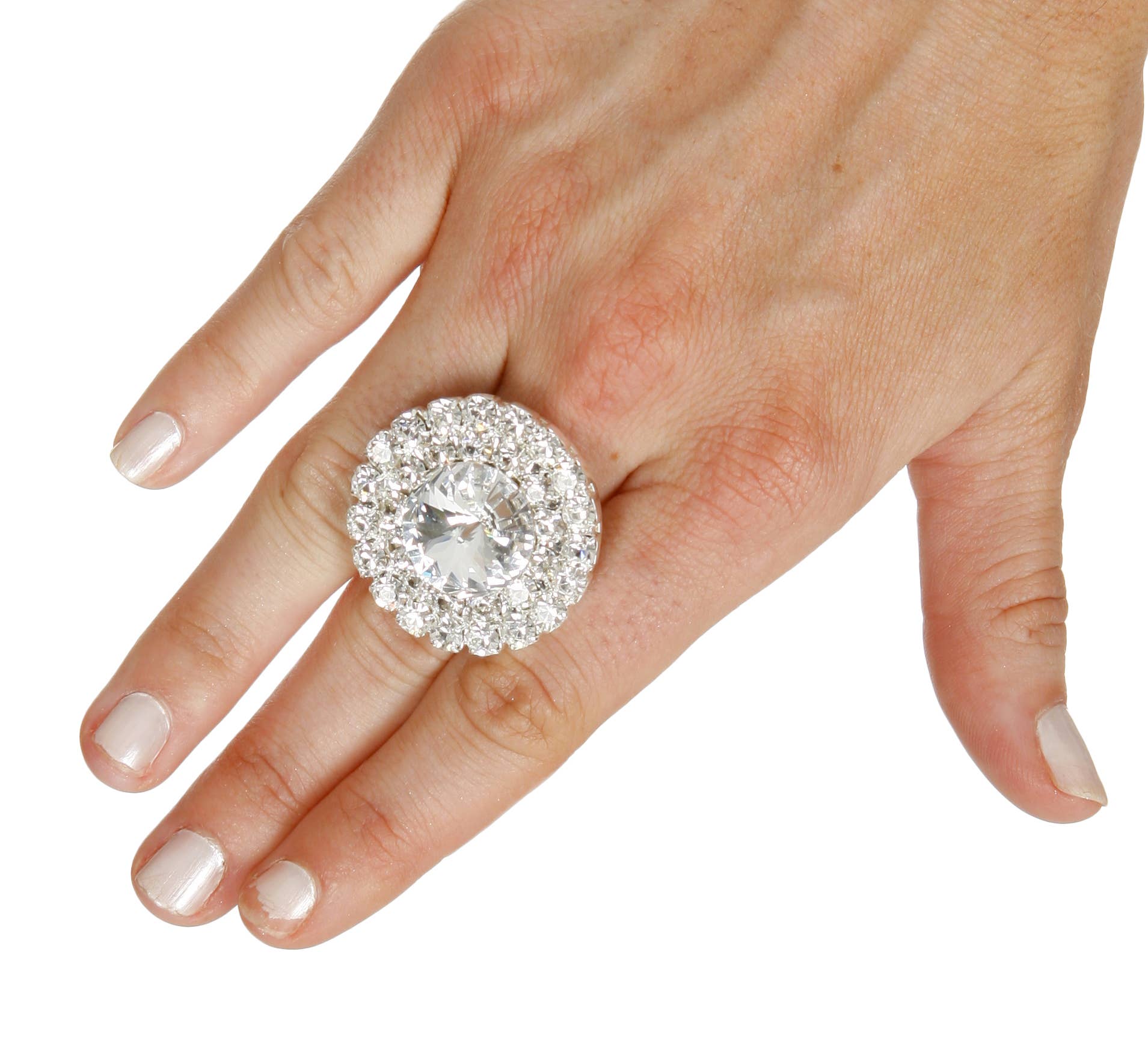 Western Fashion – wholesale Cocktail/statement ring – 678 - Large Stone Ring - Silver0