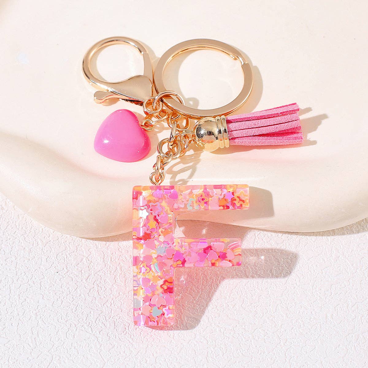 Mio Queena - Wholesale Keychain - Women's - Pink Sequin Star Resin Initials Charm Keychain Bag Ornaments5