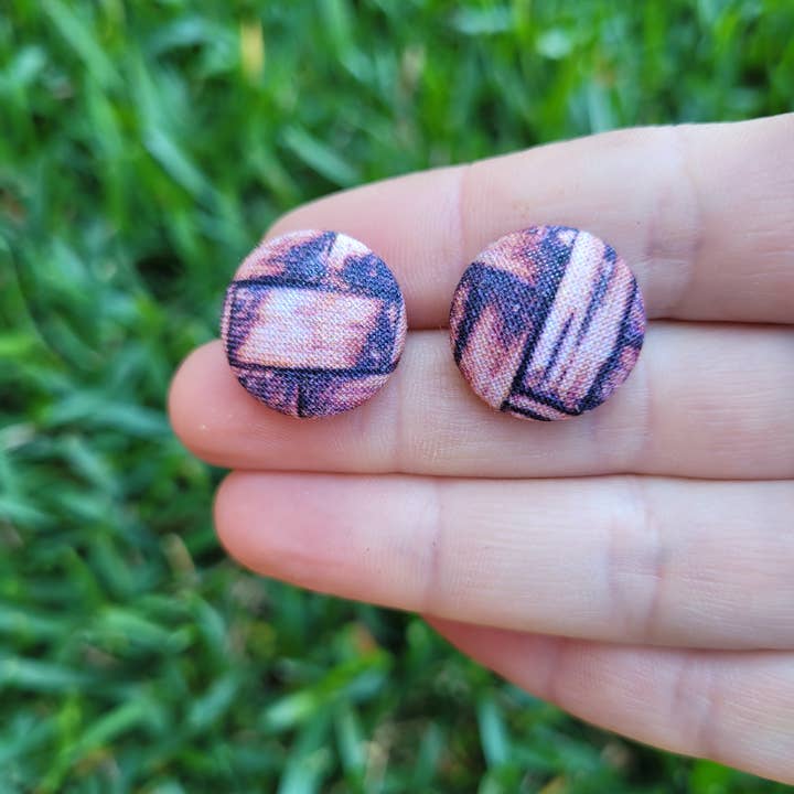 Samantha's Studio - Wholesale Stud/Post Earrings - Wood Panelling Button stud earrings
