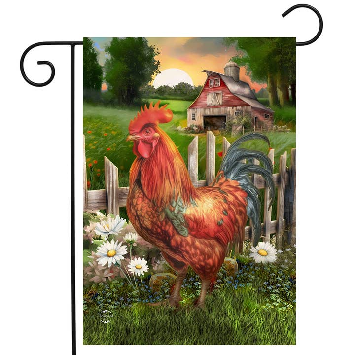 Sunrise Rooster Garden Flag for wholesale by Briarwood Lane