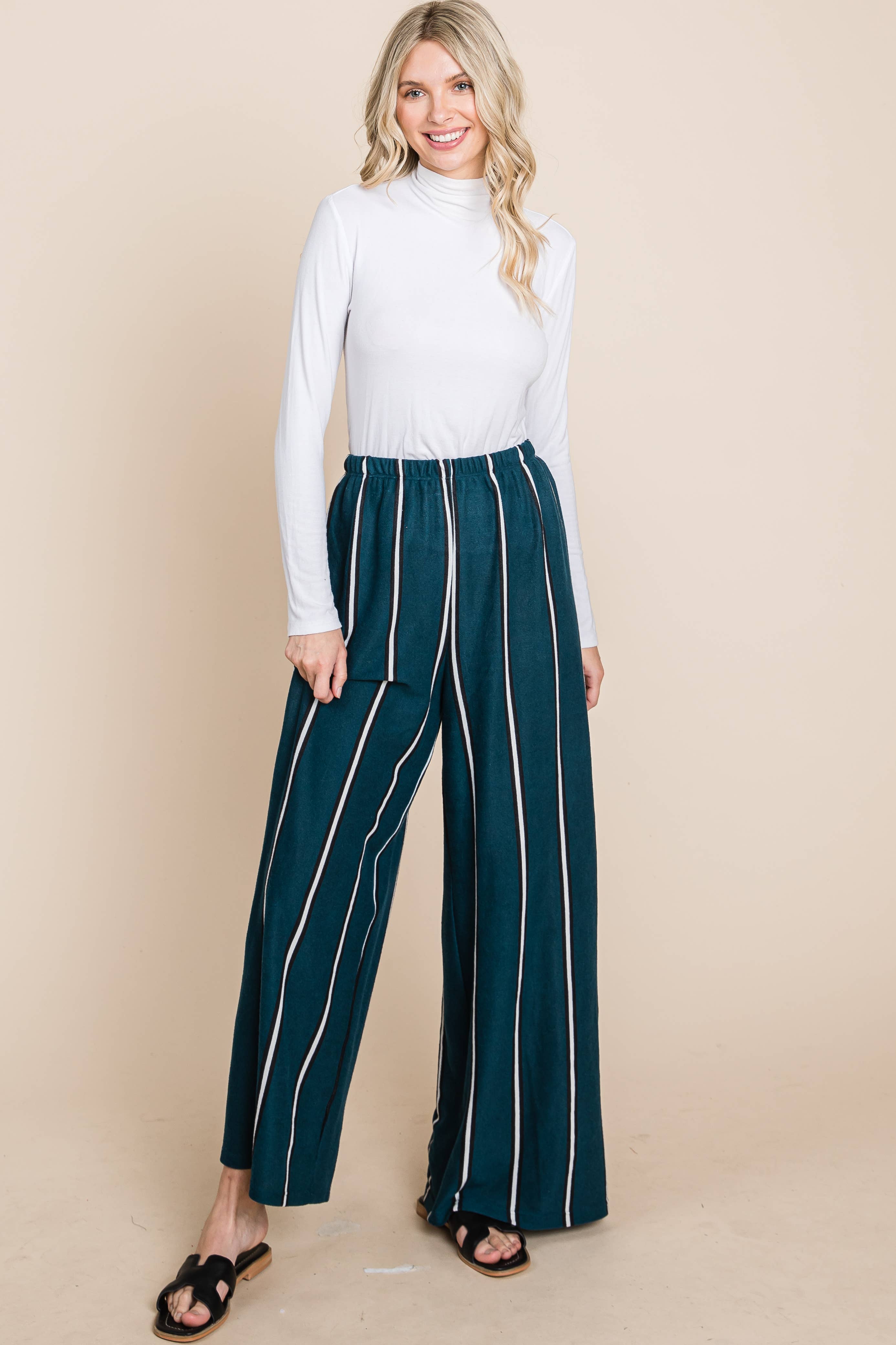 Emerald Collection - Wholesale Broek - Dames - ETP-763 gestreepte broek met wijde pijpen9