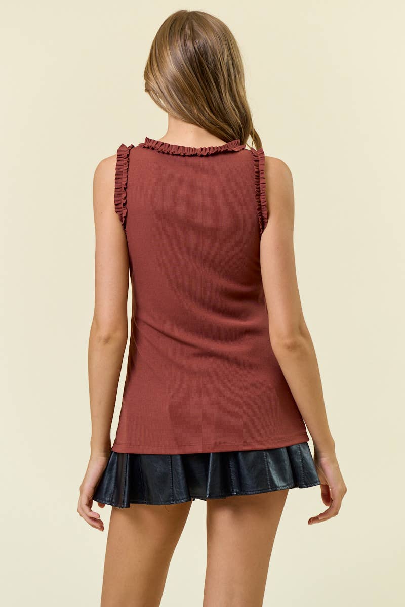 Doe and Rae – wholesale Tank top – Women′s – SOLID KNIT TANK W.RUFFLE TRIM - 41866T25