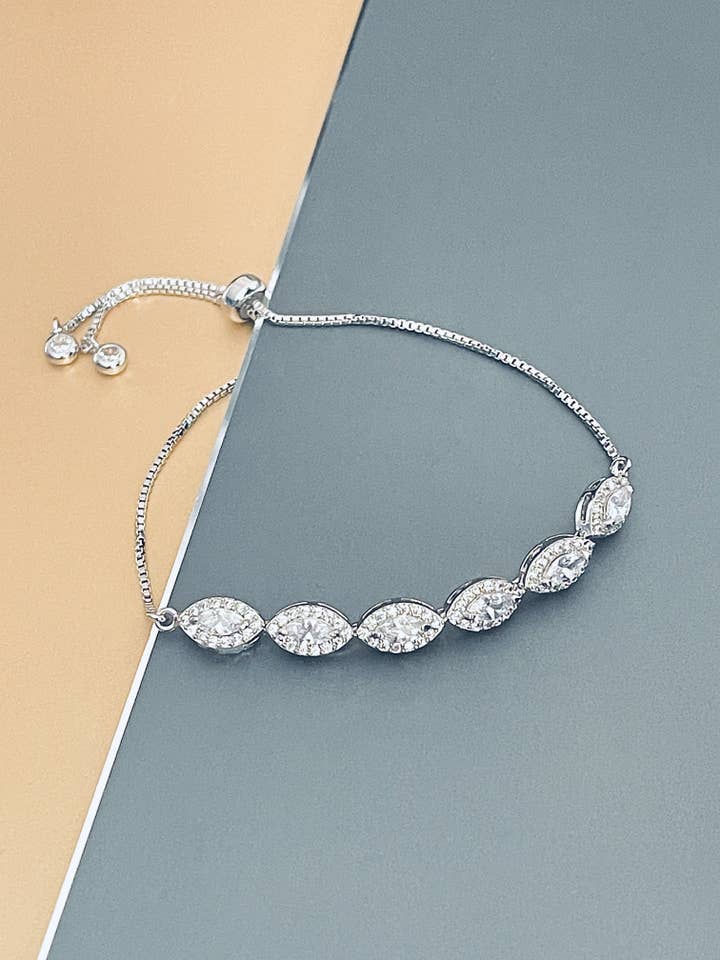 AMBERLY - Marquise CZ Adjustable Bracelet In Silver for wholesale by JohnnyB Jewelry
