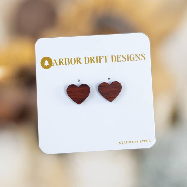Arbor Drift Designs - Wholesale Stud/Post Earrings - Heart Padauk Wood Stud Earring