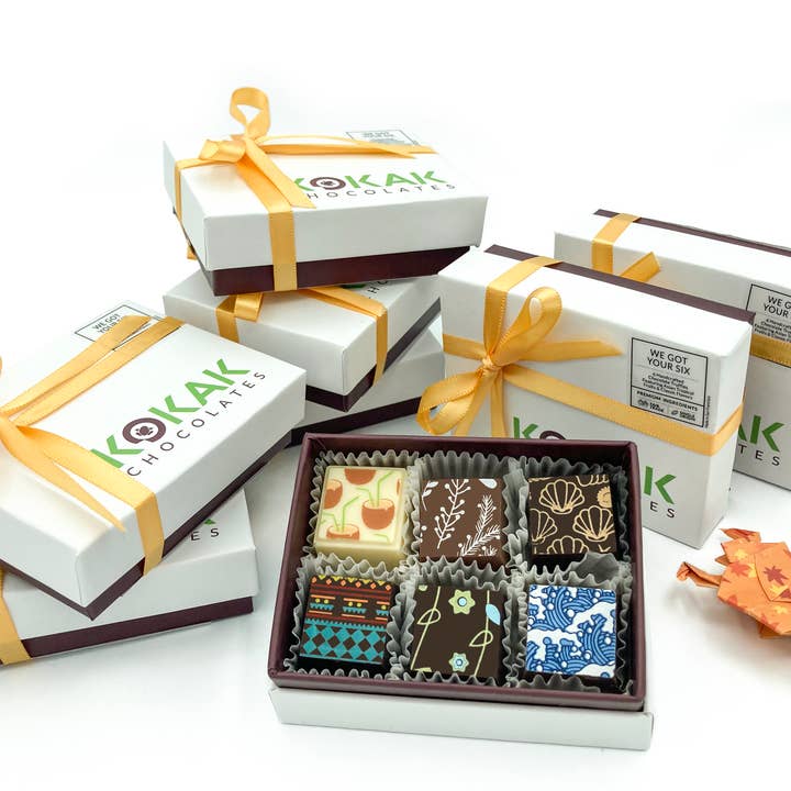 Temos a sua coleção de seis trufas por atacado de Kokak Chocolates