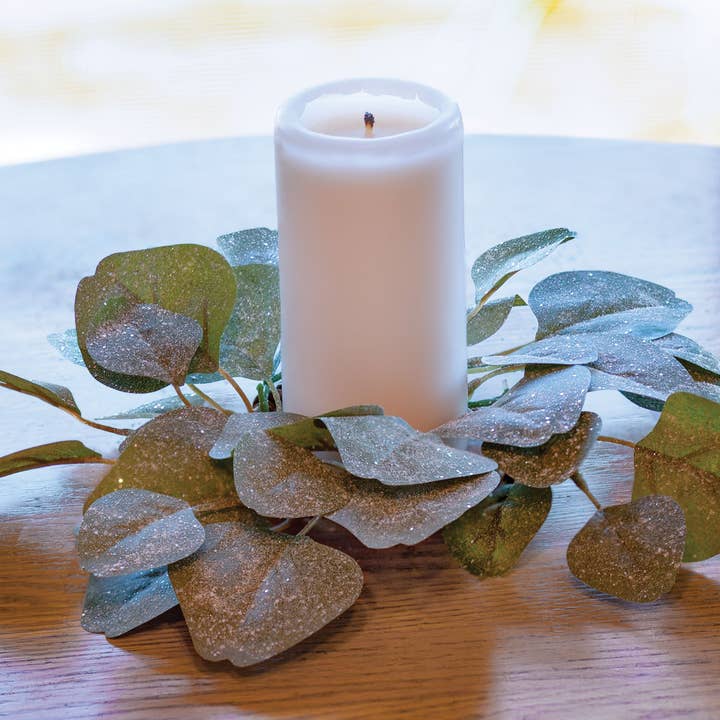 Saybrook Lane - Wholesale Candle Holder - Frosted Dollar Eucalyptus Leaf Candle Ring, 3.5"1