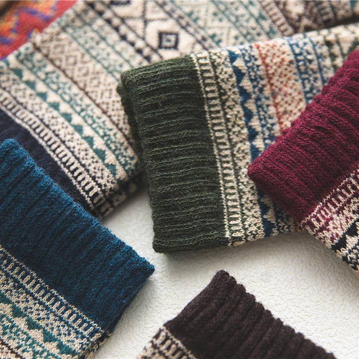 Funkyrel® Atzbranding Limited - Wholesale Socks - Unisex - Rufia - 5 Pairs Unisex Bohemian Wool Blend Socks