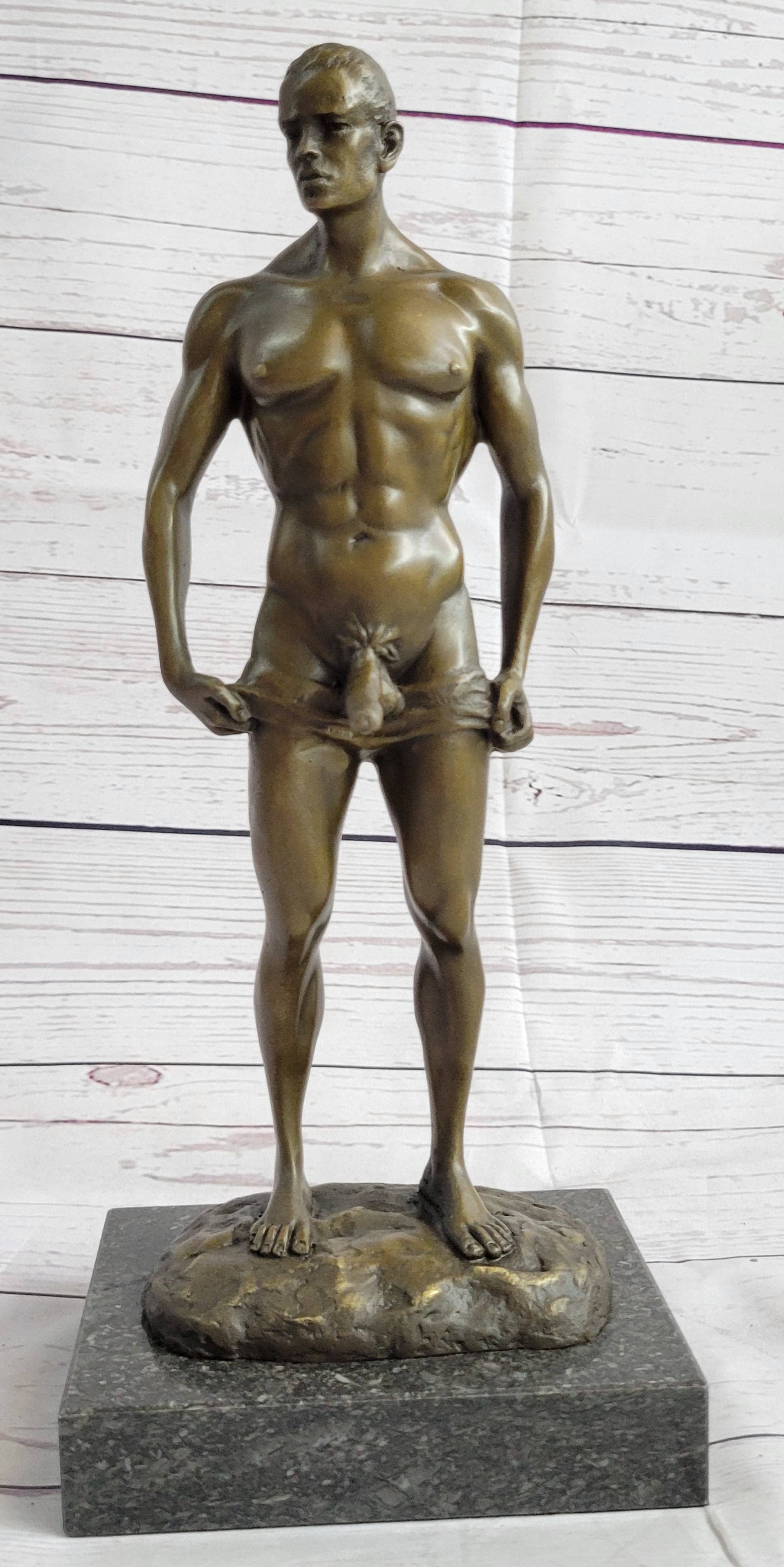 Bronzhaus - Wholesale Sculpture - Well Endowed Muscular Nude Male Figure Gay Art Bronze Statue Sculpture Mavchi 13" x 6"3