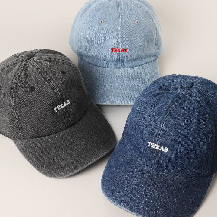 TEXAS Text Embroidery Denim Cap for wholesale by Fashion City