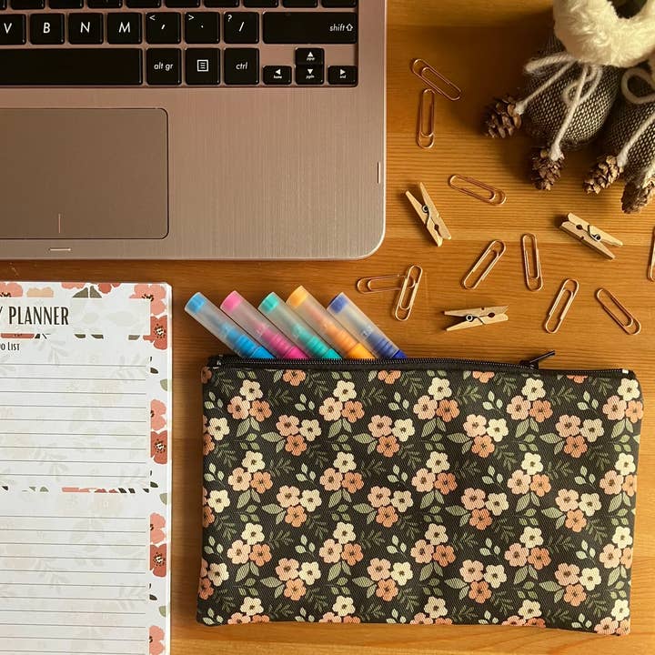 SH Designs – wholesale Pencil case/pouch – Dark Floral Handmade Zipped Pencil Case 2