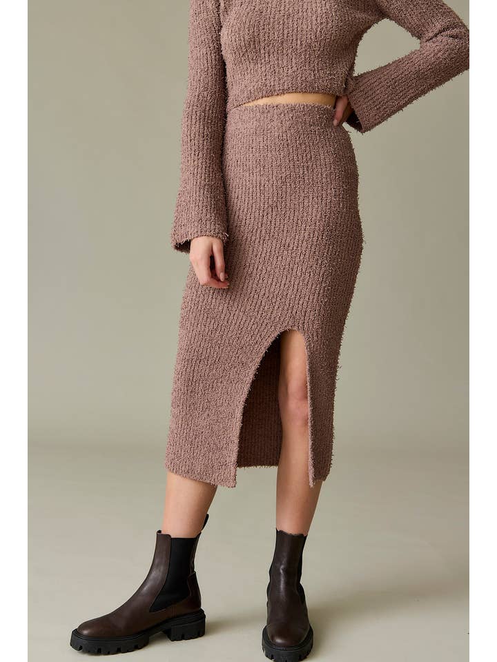 Papermoon - Wholesale Top & Skirt Set - Women's - PT17489 - Anaya Round Neck Long Sleeve Crop Soft Knit Top An