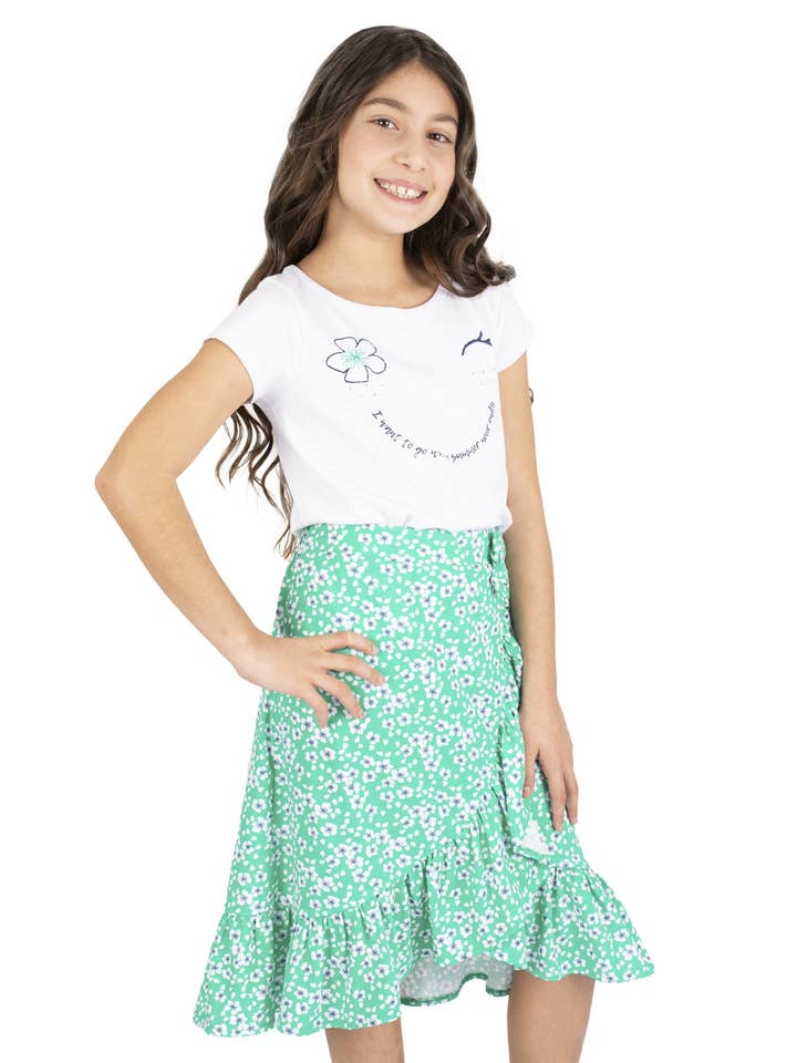 Gonna da bambina verde con stampa floreale per la vendita all'ingrosso da parte di Charanga