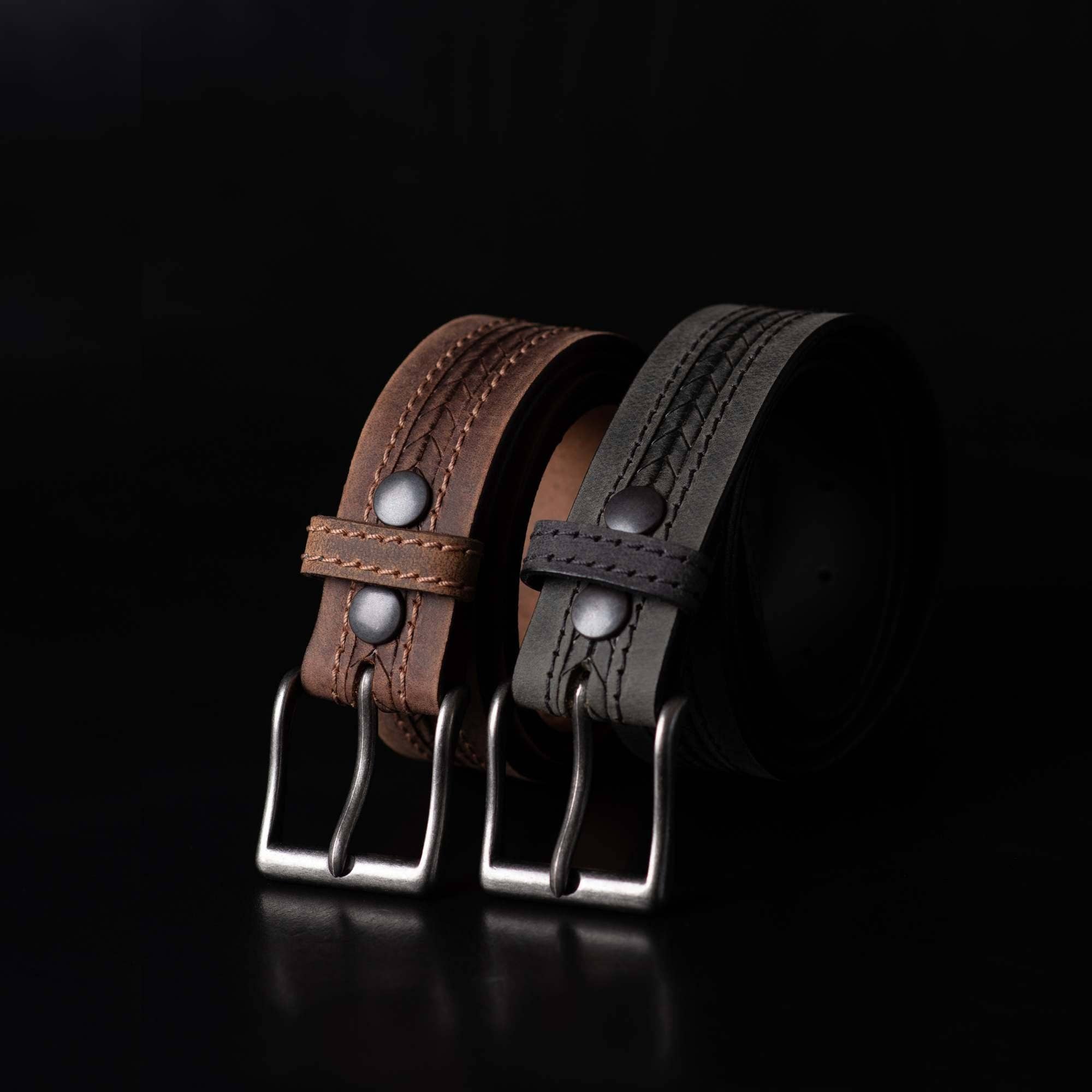 NAB LEATHER - Wholesale Belt - Men's - The Purpose Belt - Black Custom Engraved Arrow Patterned 100% Real Leather Belt2