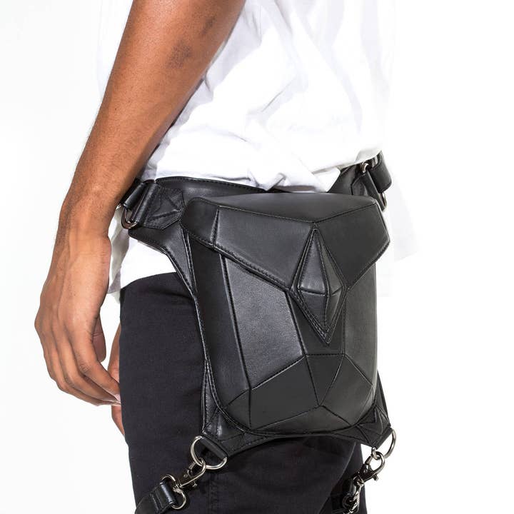 METRIC RAVEN Black Leather Holster Shoulder Backpack and Hip Bag for wholesale by JUNGLE TRIBE
