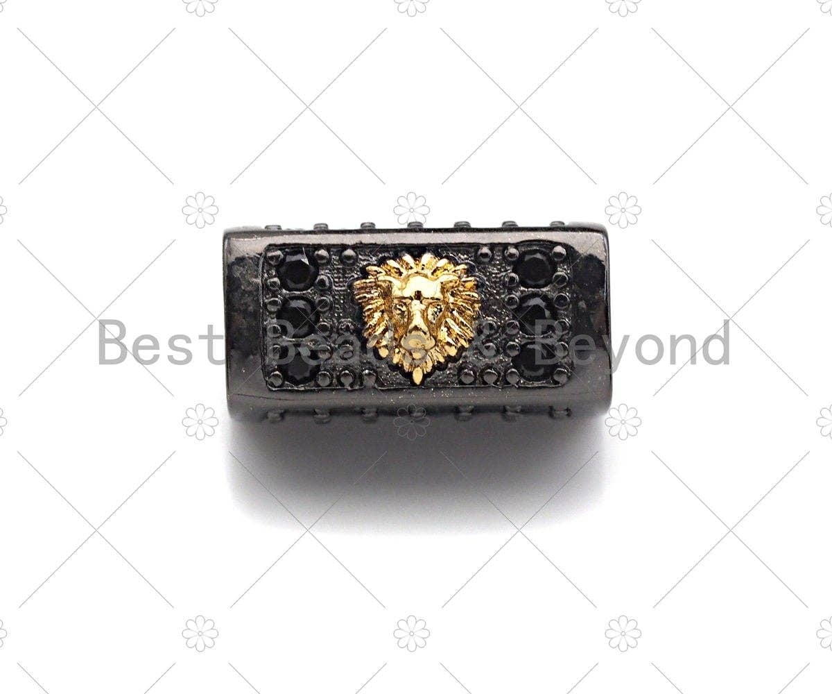 BestBeads&Beyond – Großhandel Individueller Charm/Anhänger – Stern/Löwe Kopf Perle, Rohr Spacer Bead, schwarz cz Pave Tube Spacer Beads für Männer/Frauen Schmuckherstellung, 7 x 14 mm, ML191