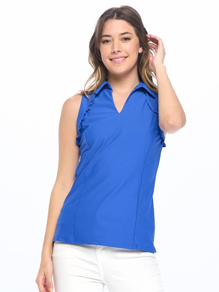 Genesis Sleeveless Top with Ruffle Detail and Collar for wholesale by ARYEH