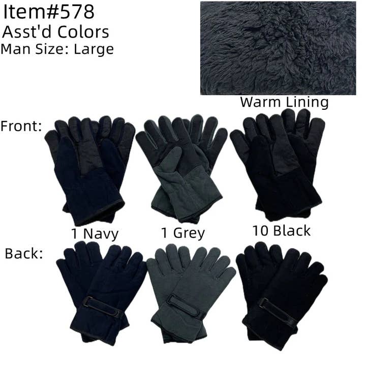 578 - Mens Fleece Gloves-12 PC for wholesale by Jasper Trading LLC