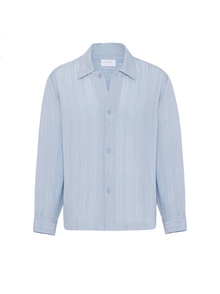 AZUL CLARO Camisa de Rayas Oversize con Cuello Kent Eclipse de venta al por mayor en Faire