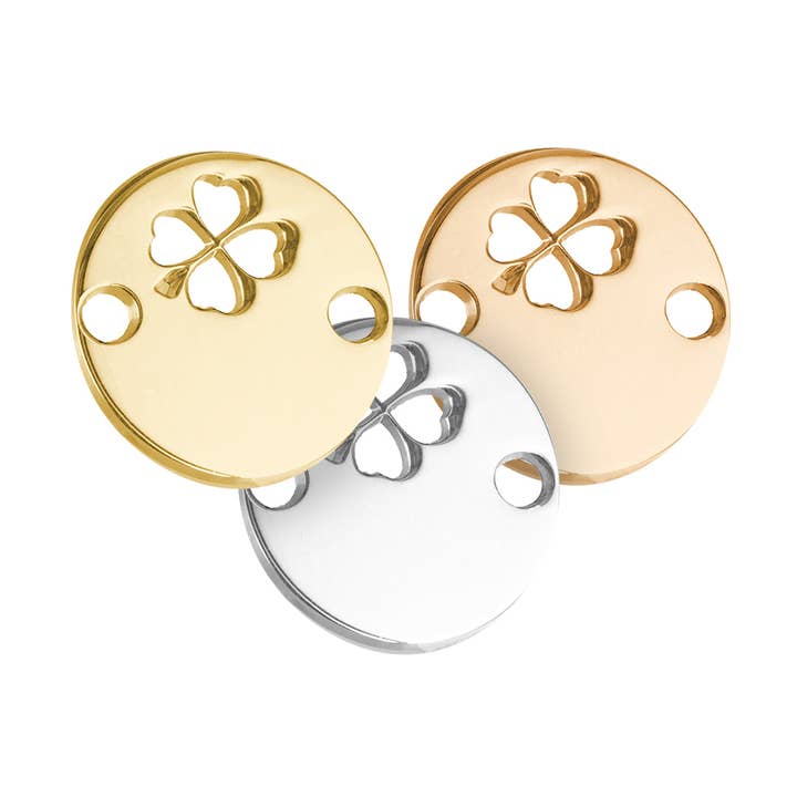 Round Medal Engravable Bracelet -Opened Clover -Gold or Silver for wholesale by Bijoux Fabrication Française