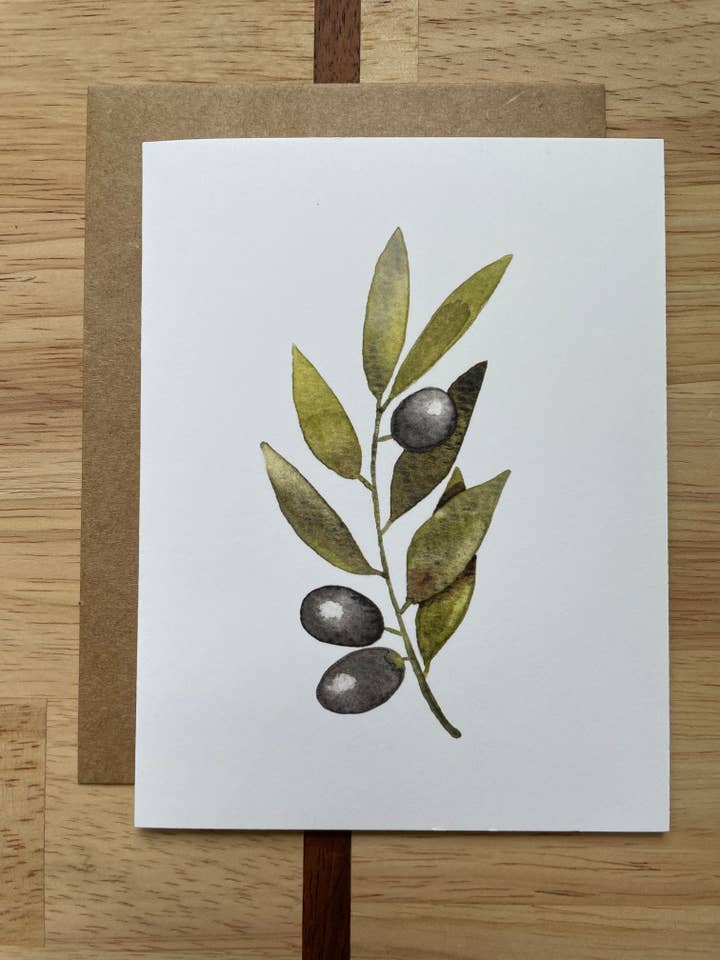 Olive Branch - Akvarel lykønskningskort for engroshandel hos Kristin Schmidt Artist