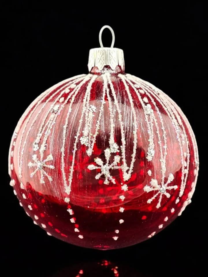 Red Blown Glass Ornament - Modern Design - Icy Rain - Hand Made In Ukraine - Hand Painted - Keepsake Ornament - Natural Glass for wholesale by Glass by Iness