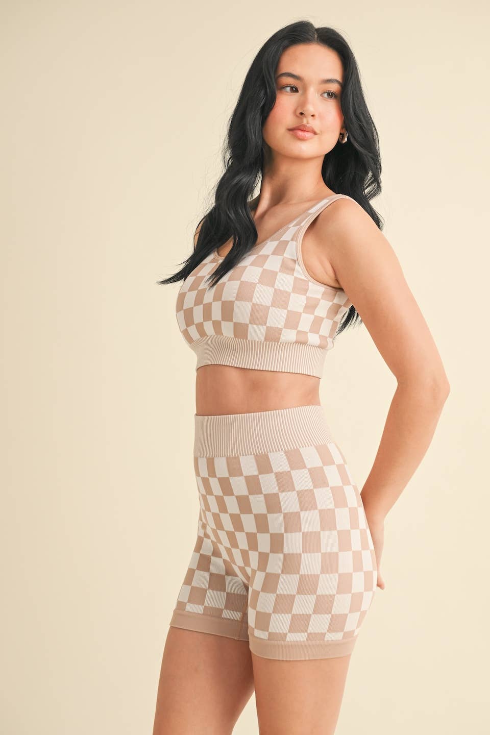 KIMBERLY C - Wholesale Activewear Set - Women's - Checkmate Cropped Two Piece Set79