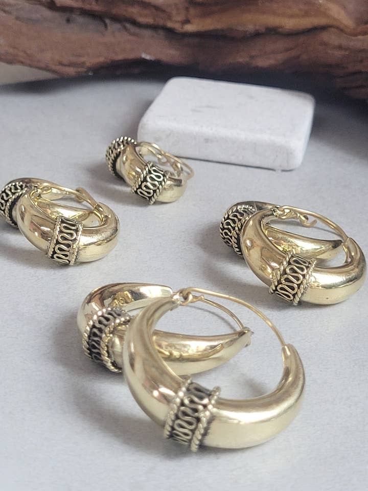 Golden hoops / Large hoops / Small hoops / Gypsy / Boho / Tribal / Ethnic / Golden jewellery / Bohemian for wholesale by Laboheme