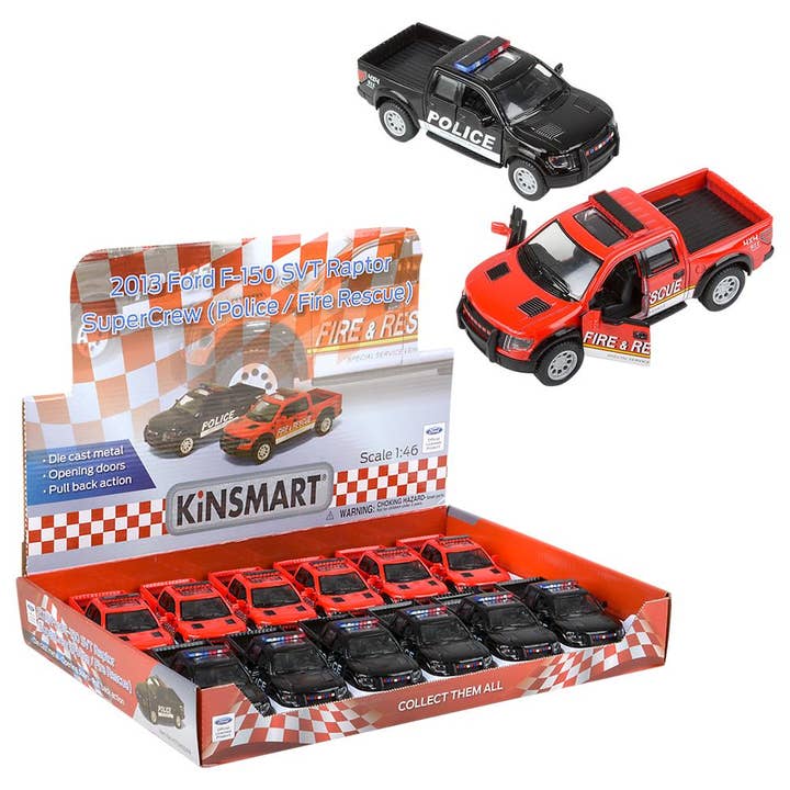 5" Diecast Pull Back 2013 Ford F-150 Police And Fire for wholesale by The Toy Network