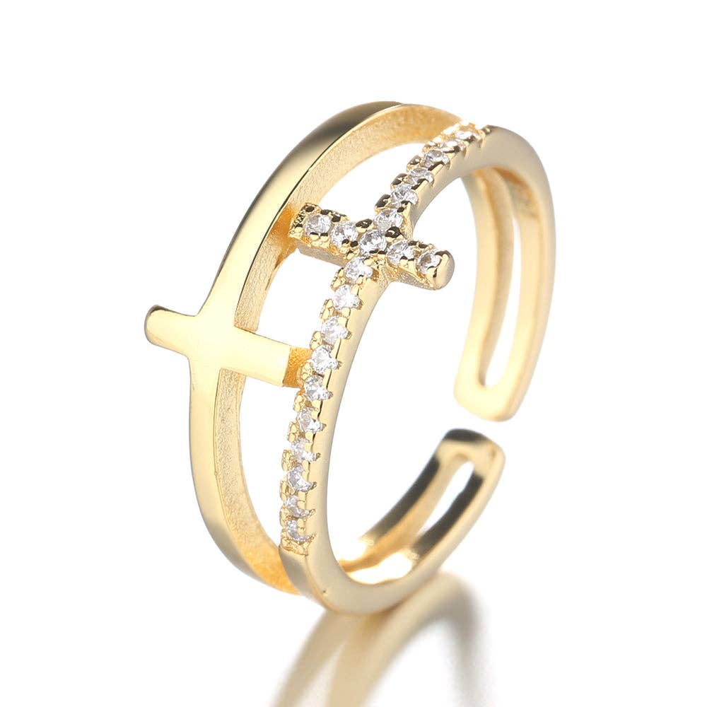 Amy and Annette - Wholesale Multi-Stone Ring - Sterling Silver, 18k Gold, or Rose Gold Sideways Adjustable Cross Ring1