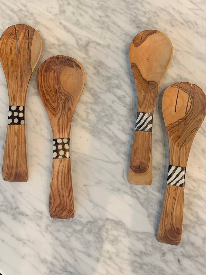 Wooden Salad Tongs With a Bone Handle for wholesale by KENYAN SAFARI DESIGNS