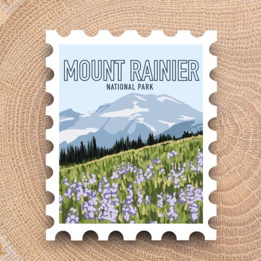 Mount Rainier National Park Stamp Sticker for wholesale by Adventurelust Co