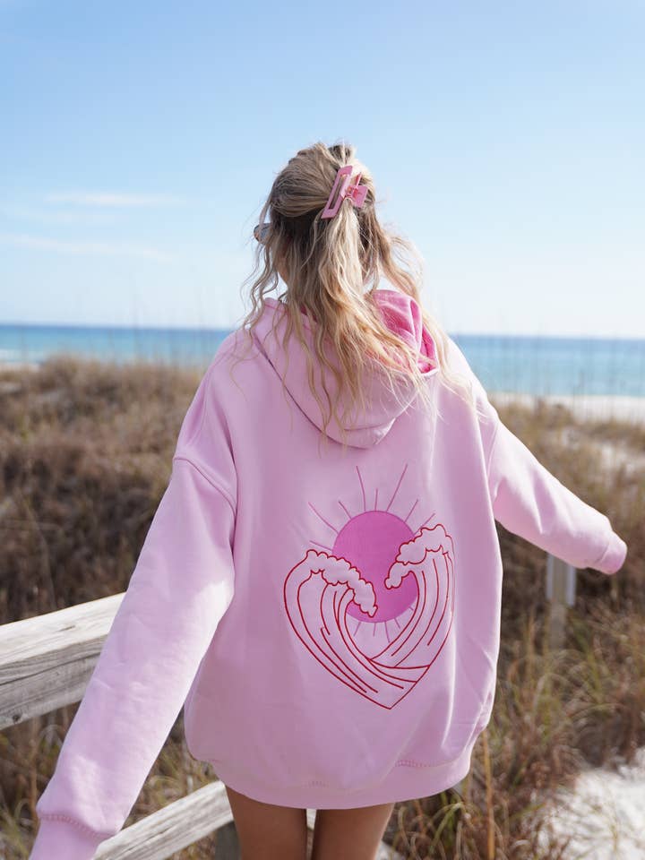Hoodie Coração Oceano Rosa Pastilha Elástica Costurado por atacado de Sunkissed Coconut