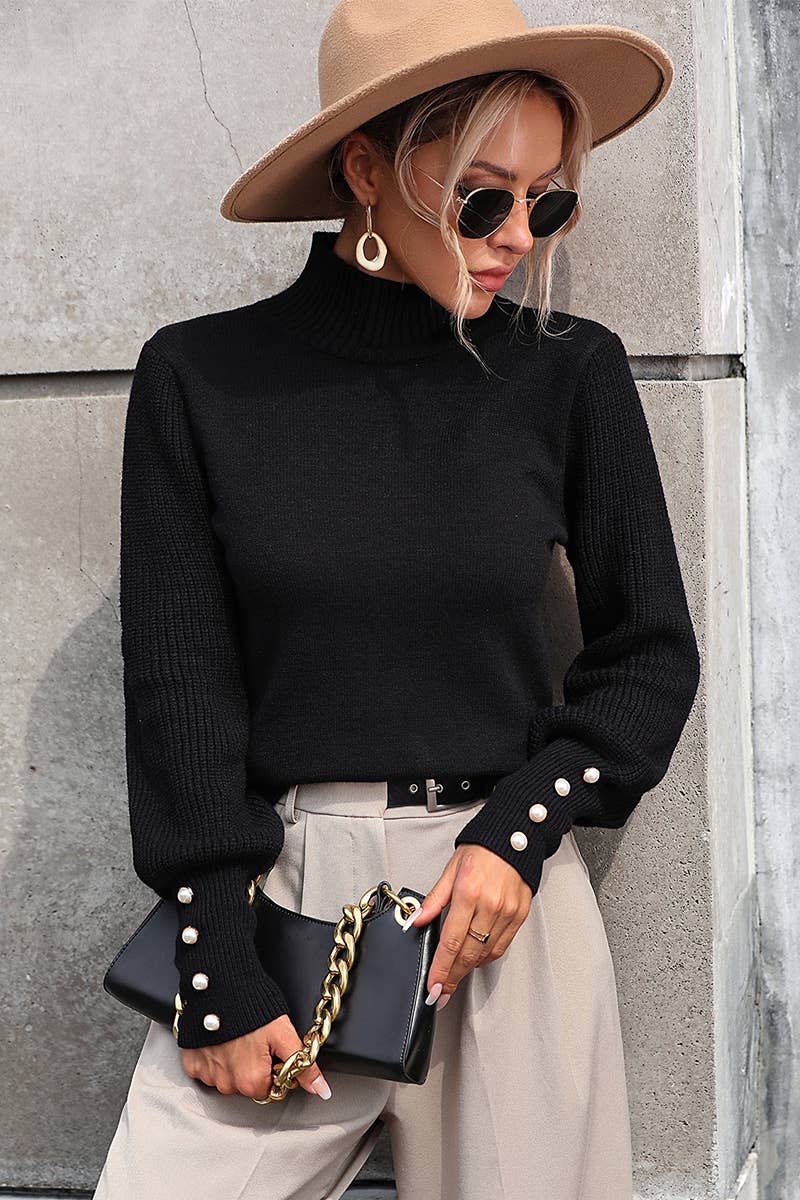 Lily Clothing - Wholesale Knit Sweater - Women's - WOMEN TURTLE NECK FITTED RIB SLEEVE KNIT SWEATER_CWOSWL028315