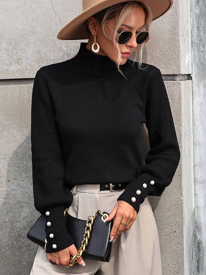 Lily Clothing - Wholesale Knit Sweater - Women's - WOMEN TURTLE NECK FITTED RIB SLEEVE KNIT SWEATER_CWOSWL028315