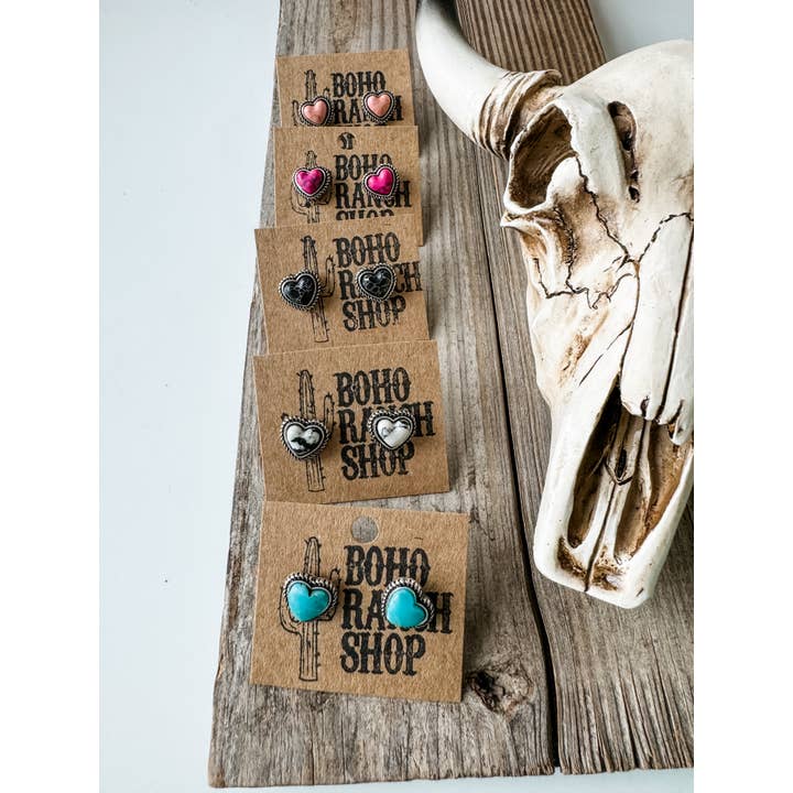 Boho Ranch Shop - Wholesale Stud/Post Earrings - Western Mini Stone Stud Earrings - Heart Square Circle Bar8