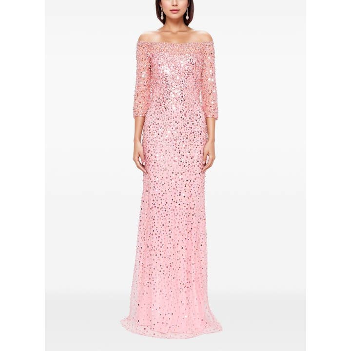 DR743Y Glamour Mesh Off-Shoulder Sequin Long Dress for wholesale by Productseeker