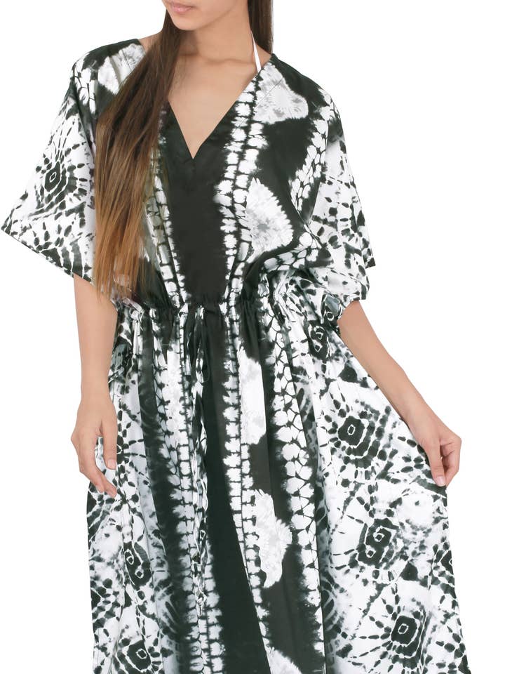 HAPPY BAY Women Fit Caftan Long Dresses 2X-3X Coal, Tie Dye for wholesale by LA LEELA \ HAPPY BAY