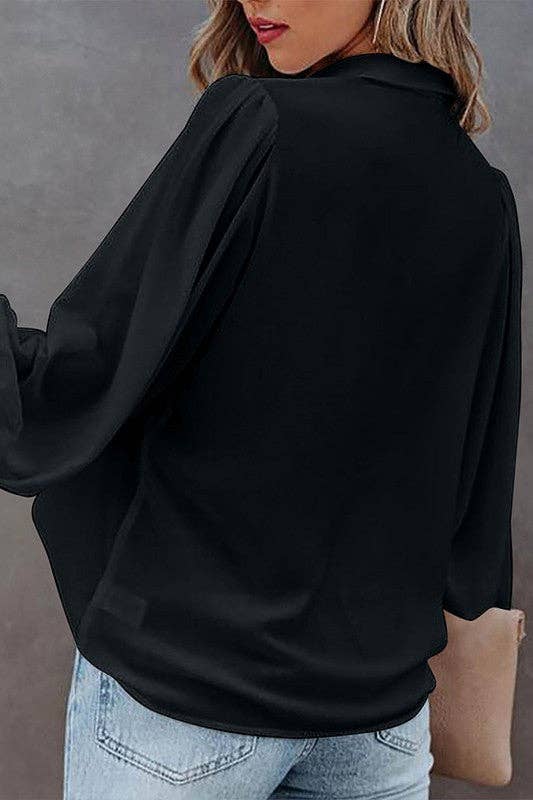 Aria Romance - Wholesale Blouse - Women's - Lantern Sleeve Pleated Collar Shirt4