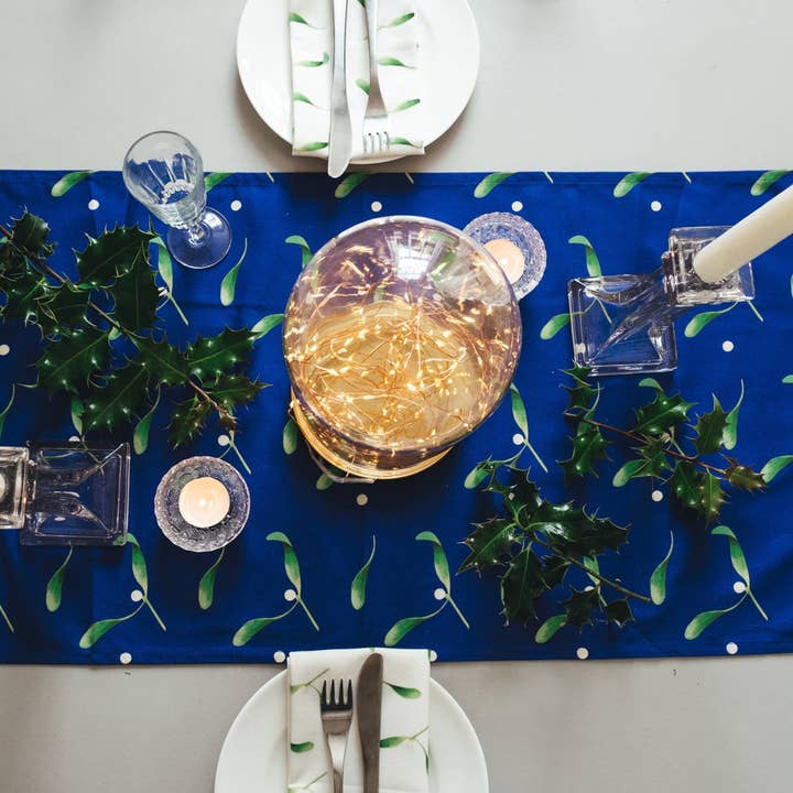 Navy Mistletoe Table Runner for wholesale by Emilia Hunt