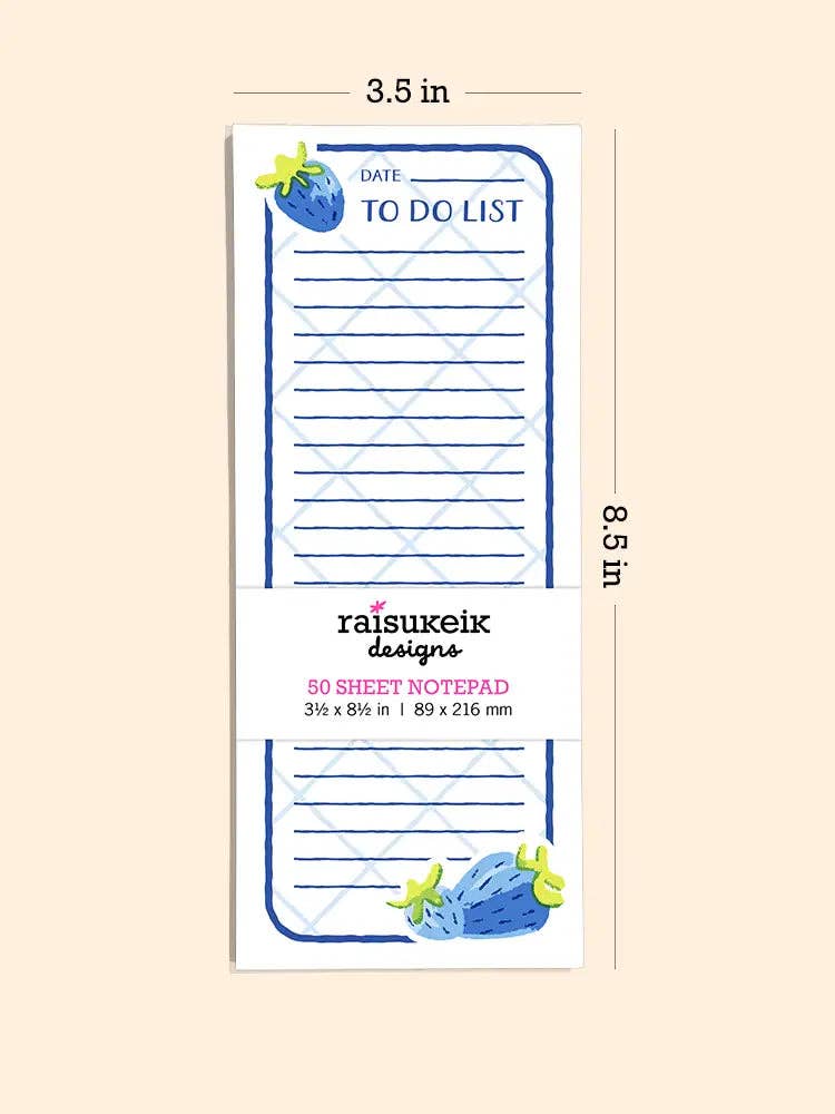 Oh So Nice Design Co. - Wholesale Notepad - Blue Strawberries To-Do List - Risograph Notepad2