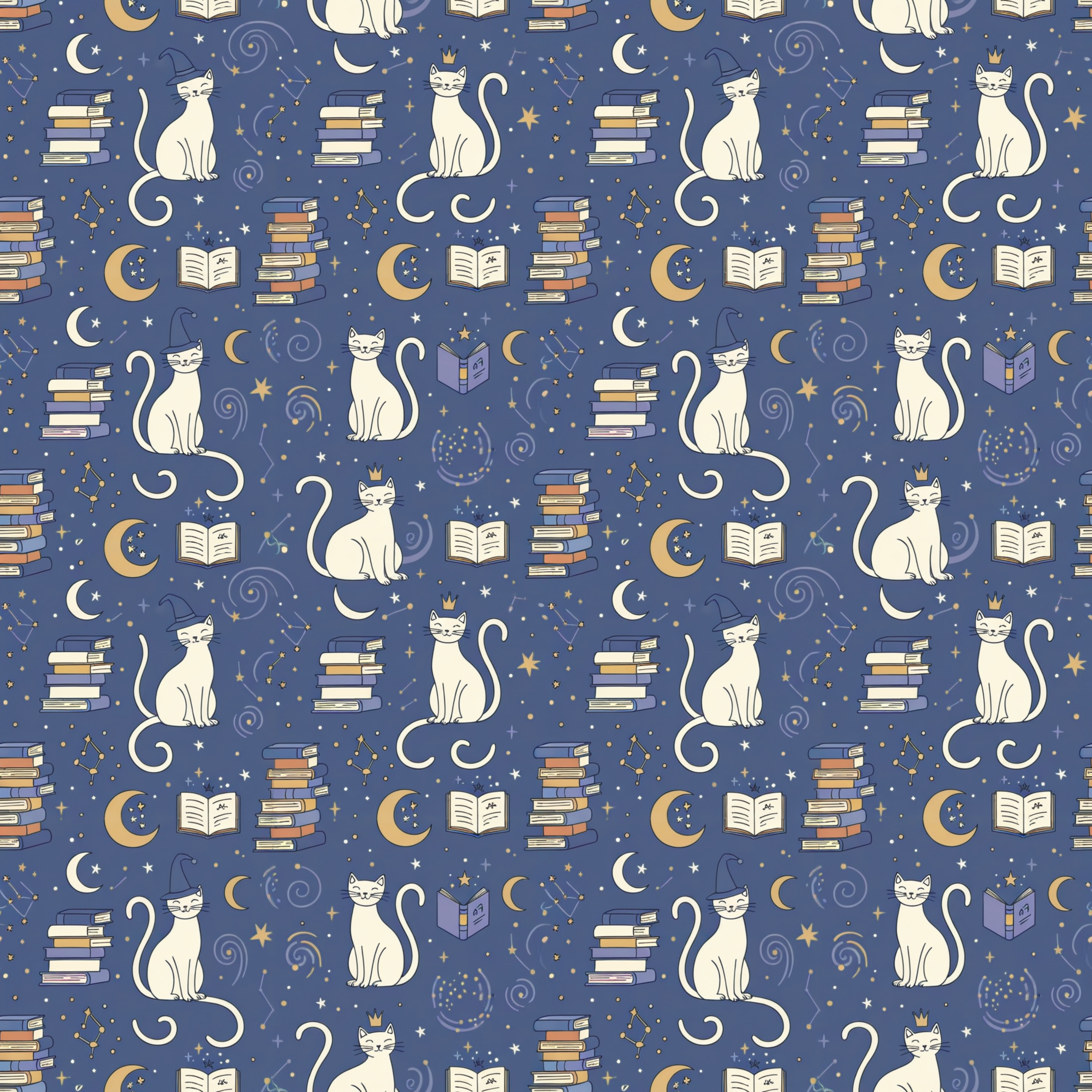 Lokipawz - Wholesale Flat Wrap - Purrfectly Bookish – Celestial Cat & Cozy Library Wrapping Paper13