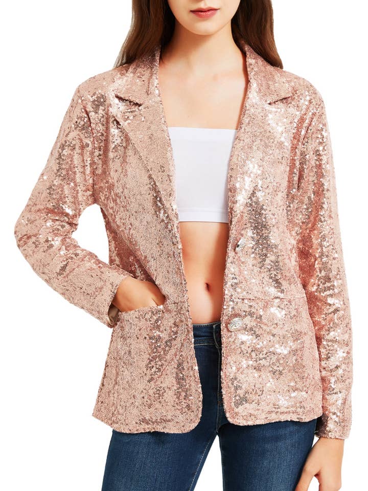 Women's Long Sleeve Sequin Blazer Jackets Casual SparklyCoat for wholesale by Anna Kaci Wholesale